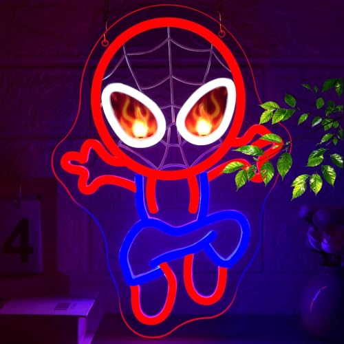 Image of Spider Neon Sign for Wall Decor Anime Neon Light for Man Cave LED Light UP Spider Eyes Sign for Bedroom Game Room Home Bar Party Birthday Gifts for Fans Boys Comic Lovers Size 13.8 x 9.8 in(FMCP406)