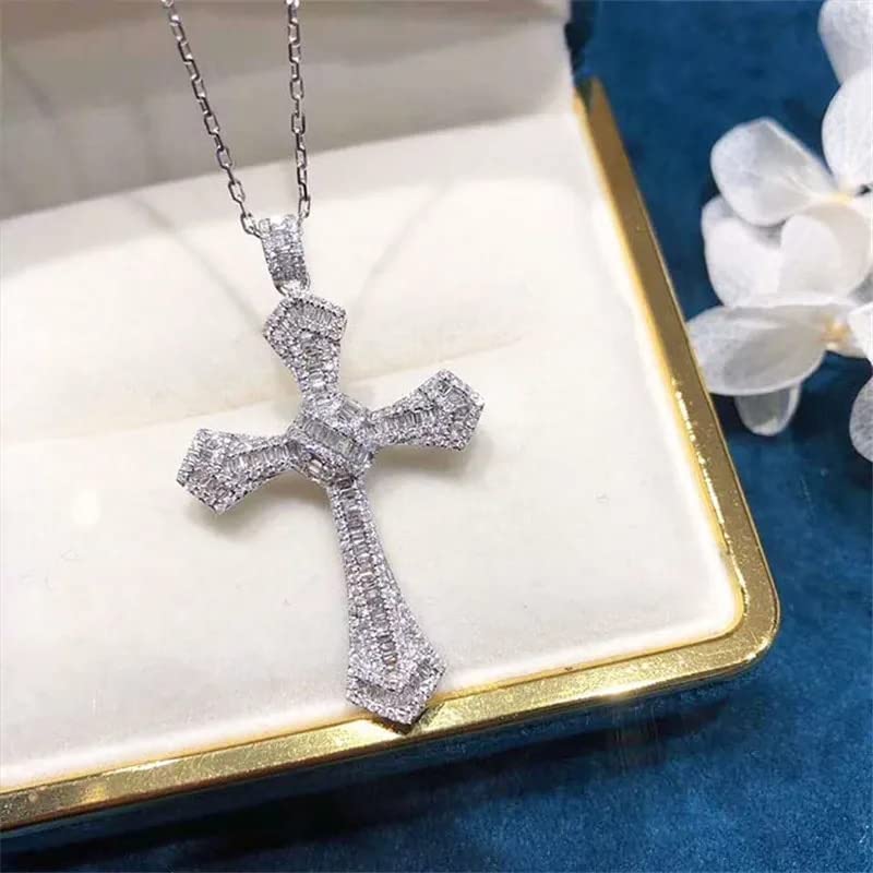 Diamante Largo cz Cruz Colgante 925 Colgantes de Boda de Plata esterlina Collar para Mujeres Hombres Piedras Preciosas Joyería Regalo