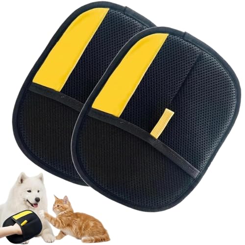 Gubilacrum Magic Brush Pet Hair Removal Gloves 2 Pack Yellow Grooming Mitts Multi-Surface Hair Removal for Furniture and Car Interiors Gentle Pet Grooming Tool for Shedding Animals
