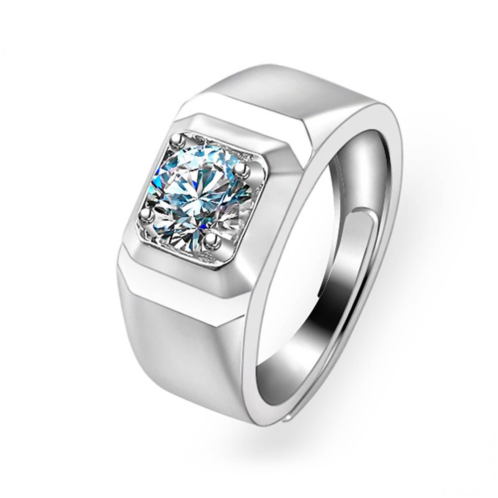 Anillos de compromiso de oro blanco de 9 quilates, 14 quilates y 18 quilates para hombre, cuatro garras con moissanita