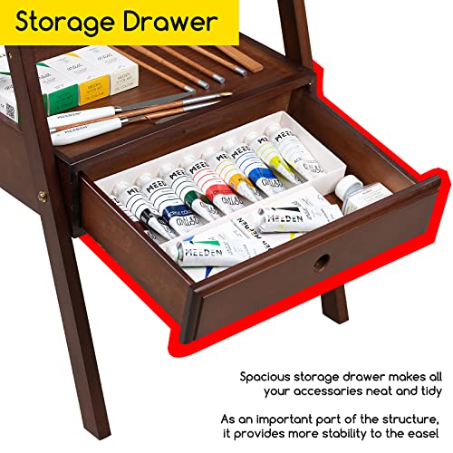 Image of MEEDEN Studio H-Frame Easel with Art Supply Storage Drawer - Adjustable (60 inch~75 inch) Solid Beech Wood Easel Stand for Artists, Students and Adults, Holds Canvas Art up to 36 inch - Walnut