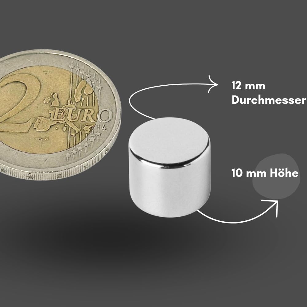 Strong Magnets Neodym Magnet - Rund 12 x 10 mm - 100 Stück - Extra stark, hält bis 5,6 kg - Für Magnettafel, Kühlschrank, Whiteboard, Pinnwand, Büro