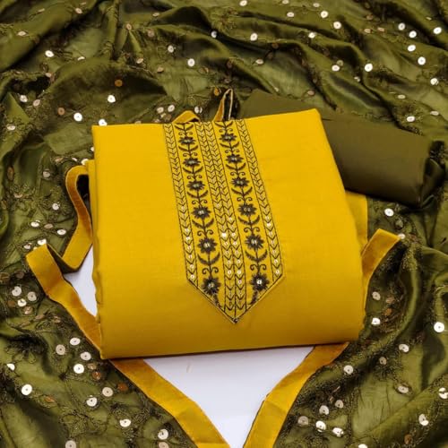 Image of HMP Fashion Womens Bombay Cotton Embroidery Tie Cotton Unstitch dress Material With Chanderi lace bordered Dupatta