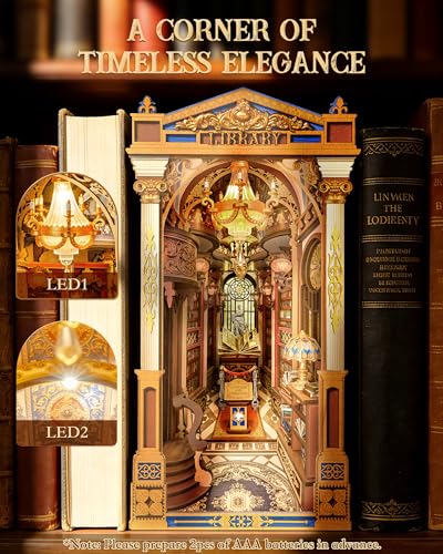 Image of Rolife Book Nook Kits 3D Wooden Puzzle for Adults - Library of Wonders 258-Piece DIY Booknook Building Kit Baroque Architecture Model Bookshelf Decor Craft Gift for Adult Book Lovers