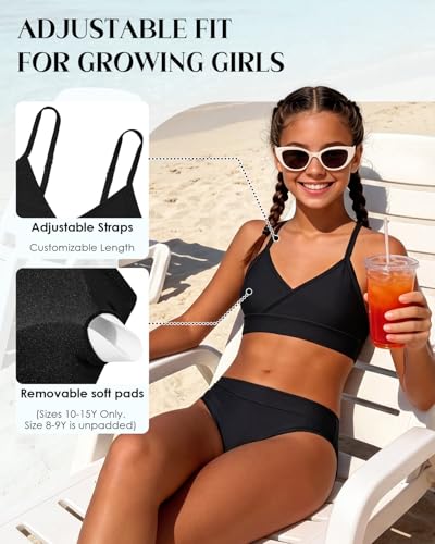 Image of Century Star Teen Girl Swimsuit Two Piece - Color Block Bikini Adjustable Straps Bathing Suit Padded Swimwear