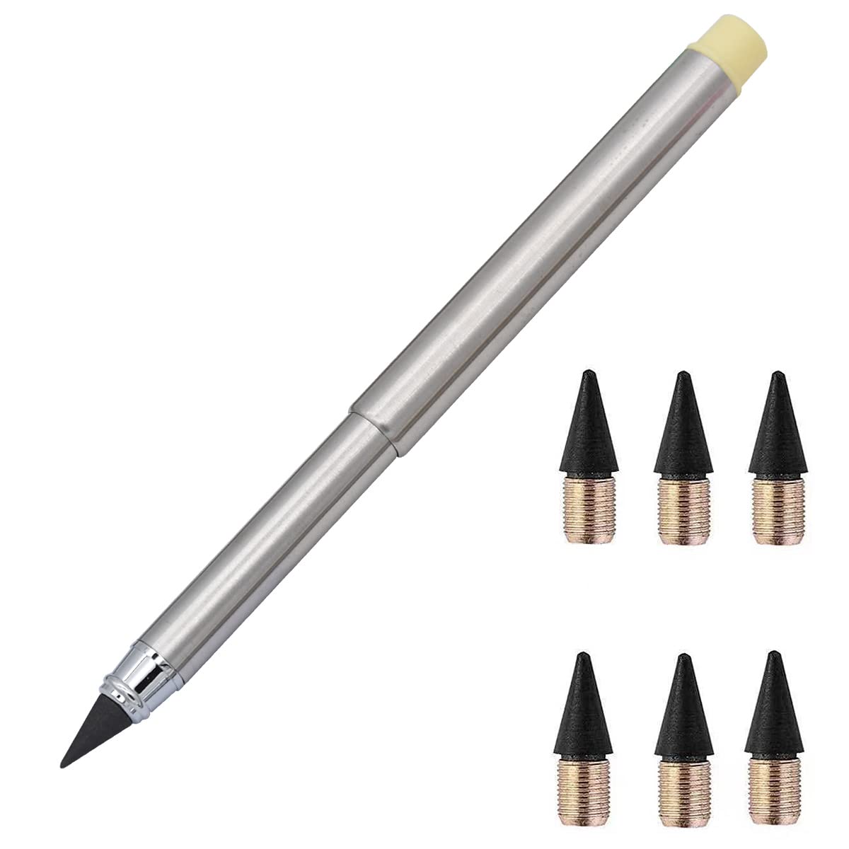 SIPLIV 4Pcs Inkless Everlasting Pencil Metal Inkless Signature Pen Retractable Pencils Unlimited Writing Pencil With 6Pcs Replacement Pen Heads - Image 3