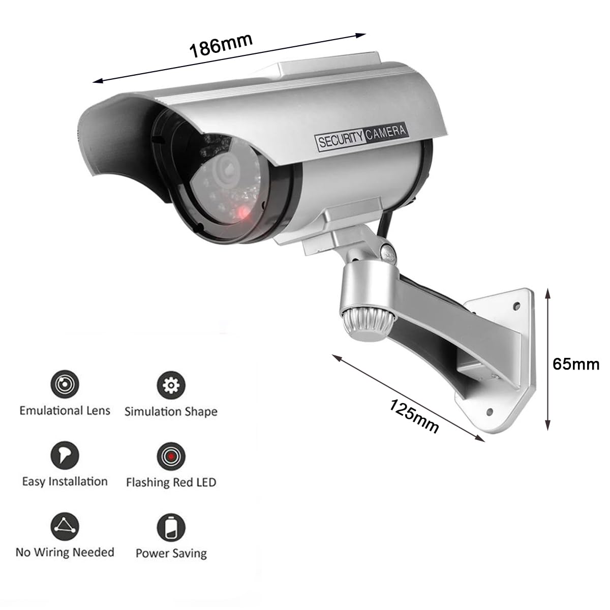 Kamera Attrappe mit Blinkendem LED, Solar Betriebene Simulierte Dummy Surveillance Sicherheit Kamera,Wasserdicht CCTV Dummy Überwachungskamera für den Innen-und Außenbereich (Silber-4)
