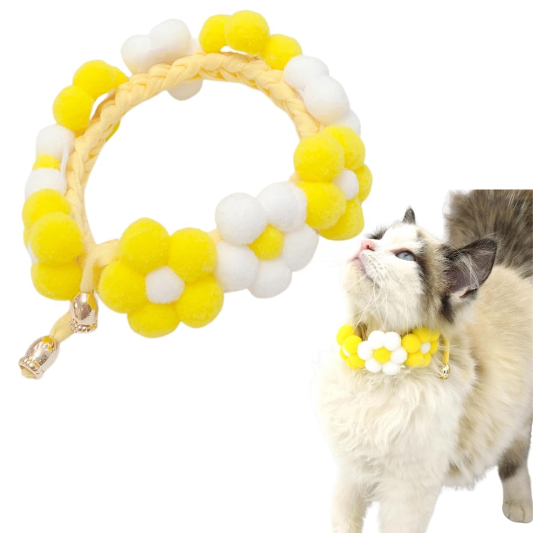 ダブルリボン(黄色小花柄)わんちゃん猫ちゃん用首輪 Amazon | I'm so happy 猫 首輪 シュシュ 花柄 可愛い リボン ふわふわ