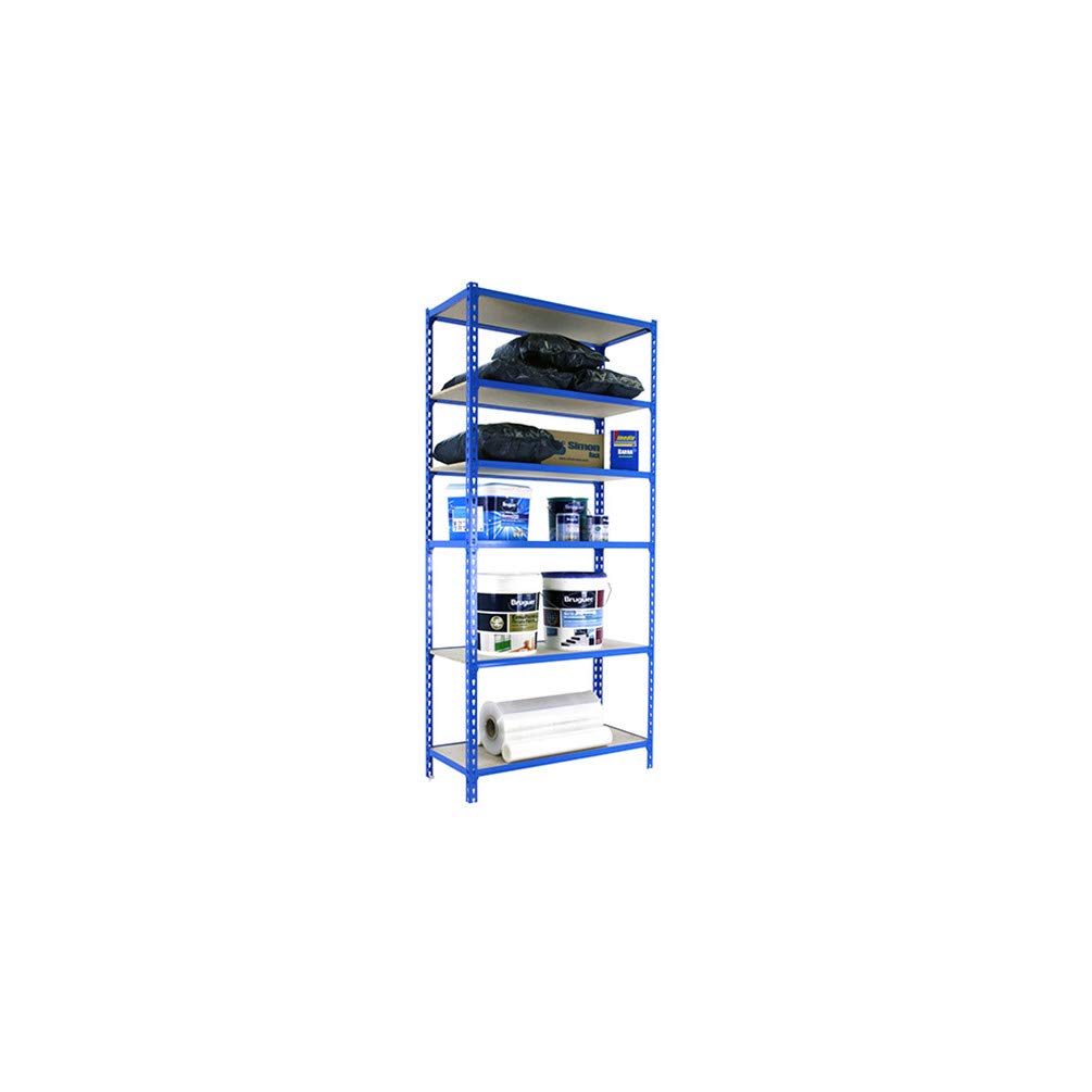 Simon Rack 8435104955277 Scaffale Metallo Garage 6 Livelli Con Capacità Di Carico Di 200 Kg, Blu/Legno, 2500X1100X300 - 4