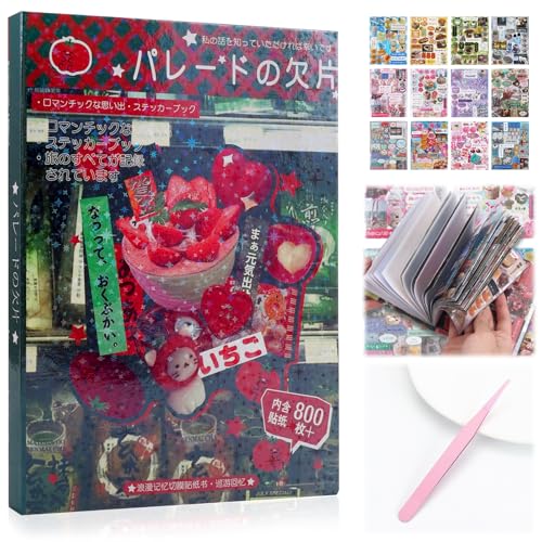 Tmtains 45 Sheets Japanese Sticker Book for Scrapbook Junk Journal Supplies 800+Pcs Heisei Retro Manga Style Korean Stickers for Journaling Planners Aesthetic Japanese Sticker Book for Adults (Memory)