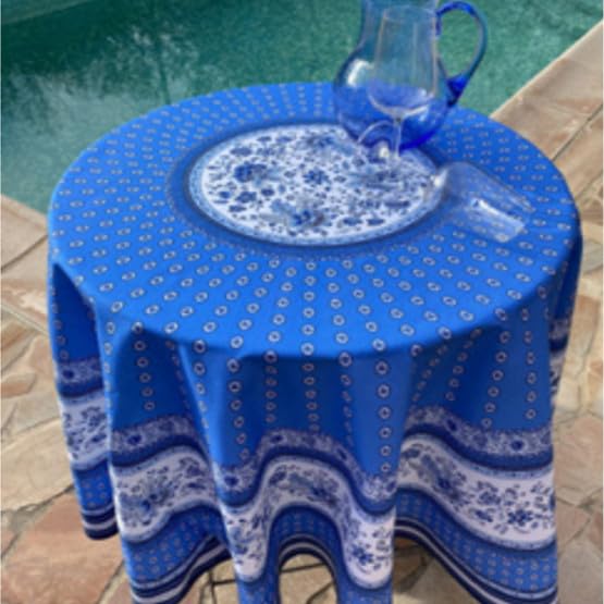 Générique Nappe Ronde provençale 1m80 Coton Enduit plastifiée Gordes Bleue