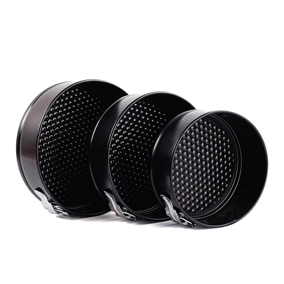 BERAM 3 Piece Non Stick Springform Cake Tin with Teflon Coating Lockable Springform Moulds with Removable Round Bottom Round and Cheesecake Bakeware 20 cm 22 cm 24 cm