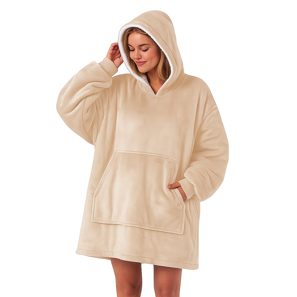 Oversized Hoodie Blanket - Soft Sherpa Fleece Reversible Oodie with Pocket, Cozy Wearable Sweatshirt for Women & Men Great Gift One Size Fit For All