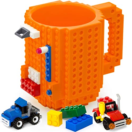 El Mejor Listado de Venta de tazas para cafe mayoreo que Puedes Comprar On-line. 48 John & John Taza armable de diseño Divertido para Ladrillos, Incluye un muñeco y 2 Sets de Bloques de construcción para Jugar (10 Colores) - Naranja