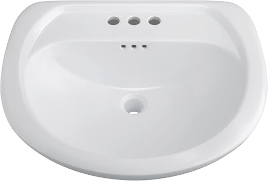 PROFLO PF4004 Lisbon Valley 24 Oval Vitreous China Pedestal Bathroom Sink with Overflow and 3 Faucet Holes at 4 Centers - White