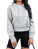 Blooming Jelly Womens Cropped Hoodie Oversized Sweatshirt Fleece Pullover Sweater Fall Long Sleeve Tops 2023(Large,Grey