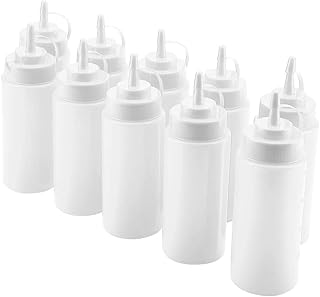 Condiment Dispenser Bottle Set Robust Soft Durable Plastic Narrow Nozzle Sauce Oil Cream Vinegar Dispenser for Kitchen Restaurant Home Use Yellow White Red 460ml 10pcs (White)