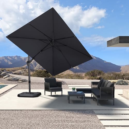 PURPLE LEAF Sonnenschirm Twist 350 cm x 250 cm, Kippbar Ampelschirm Groß, Gestell Aluminium, Beidseitig Axial Schwenken, Gartenschirm mit Kurbel, 360° Rotation, UV-beständig, Hellgrau