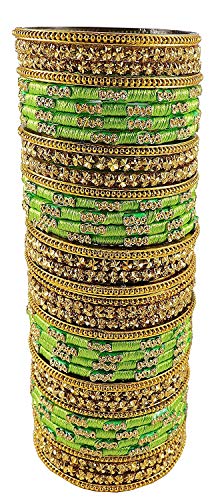 Image of NMII Glass and Silk Thread Zircon Gemstone Bangle Set For Women /Girls