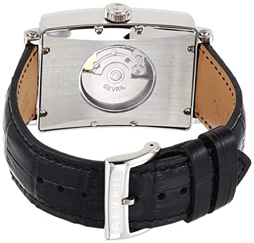 Gevril Men's Avenue of America Swiss Automatic Watch, Genuine Italian Black Handmade Leather Strap with Tang Buckle3