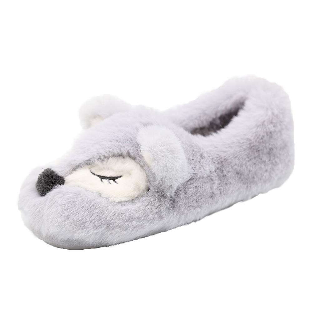 Barphil Fox Fluffy Fuzzy Slippers Women Cute Animal House Shoes Warm Cozy Memory Foam Winter Slip On Home Slippers Indoor Outdoor(7-8, Grey)