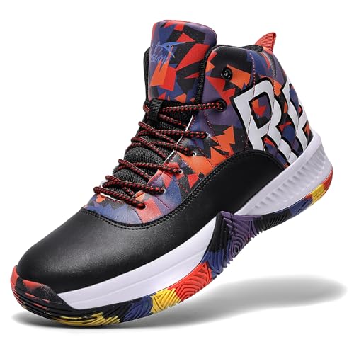 ASHION Mens Basketball Shoes High Top Streetball Lightweight Outdoor Sneakers Cushioning Shoes for Team Sports Athletic Multicolored Size 8