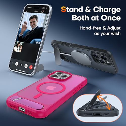 Coque iPhone 16 Pro Max MagSafe rose vif avec support antichoc invisible