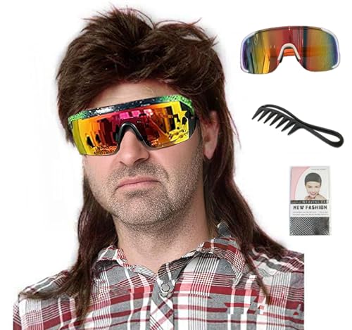 Image of Mullet Wigs for Men Joe Dirt Emo Wig 80s 90s Costumes Fancy Party Accessory Cosplay Wig Halloween Man x (Dark Brown)