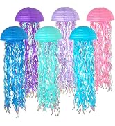 3-Pack Jellyfish Paper Lanterns - Hanging Ocean Party Decor With Tassels, Under The Sea Theme (Blue, Pink, Purple)