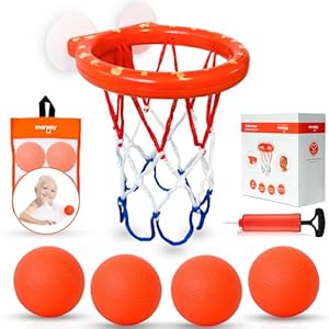 Bath Toys, Bathtub Basketball Hoop for Toddlers Kids, Boys and Girls with 4 Soft Balls Set & Strong Suction Cup, Bathtub Shooting Game & Fun Toddlers Bath Toys for Boys or Girls