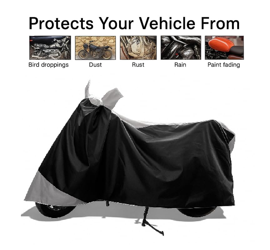 Image of Special Two Wheeler Vehicle - Cover for 2025 Hero Xpulse 200 4V Pro Bike Cover | Waterproof and Dust Proof Premium 190T Fabric with Buckle & Mirror Pockets (Gray Stripe)