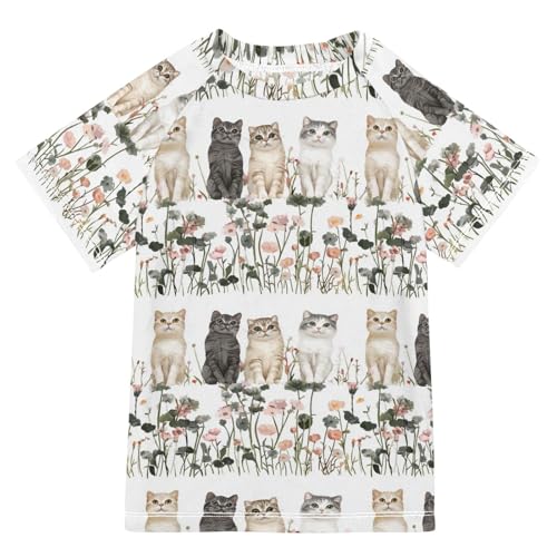 Kids Bathing Suits Boys Short Sleeve Girls Rash Guard Swimsuit 3T Beauty Scottish Fold Cats White