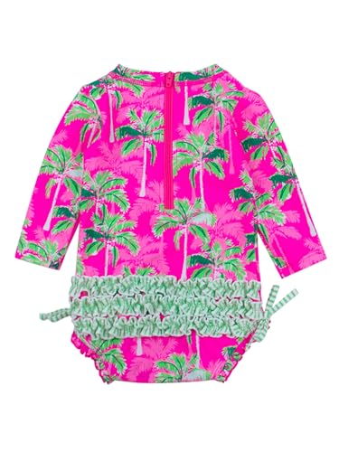 RuffleButts Baby Girls UPF 50+ Sun Protection Tropical Print Long Sleeve One Piece Rash Guard Swimsuit with Zipper2