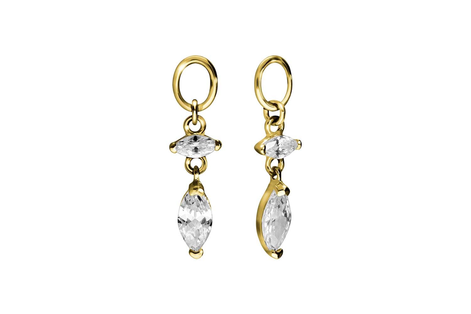 PIERCINGLINE 18 Karat Gold (750 er) Anhänger für Clicker Bauchnabelpiercing Creolen 2 EINGEFASSTE KRISTALLTROPFEN Piercing Gelbgold