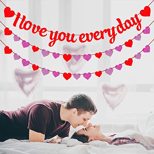 Image of FestikoValentines Day Banner,Valentines Day Decorations,I Love You Everyday Banner,Heart Garland Banner,Engagement,Wedding Anniversary Banner Decorations (Red)