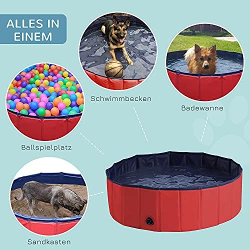 PawHut Foldable Dog Paddling Pool Pet Cat Swimming Pool Indoor/Outdoor Collapsible Summer Bathing Tub Shower Tub Puppy Washer (Φ100 x 30H cm, Red),D01-012RD