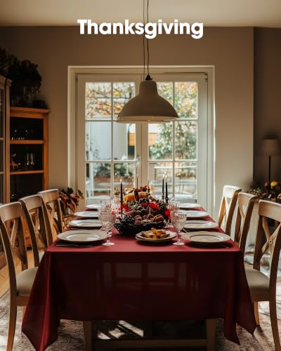 Image of Pureegg Plastic Table Cloth Disposable 10 Pack, 54 x 108 Inch Table Cloths, Party, Thanksgiving Decorations, Harvest, Fall Tablecloths, Rectangle, Maroon Plastic Cover, Leakproof & Sturdy, Burgundy