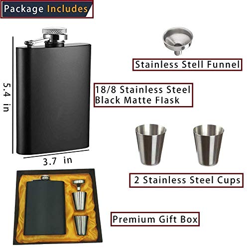 Image of Hip Flask with 2 Shot Glasses + Funnel,for Men and Women Perfect for Christmas and Holidays Hip Flask for Liquor or Wine Whiskey Alcohol Drinks Holder Pocket Bottle