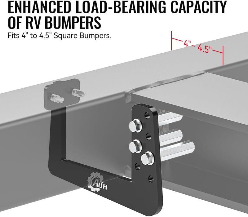 RV Bumper Brackets for Reinforcing RV Bumper Rack, Fits 4-Inch to 4.5-Inch Square Bumpers, 2 PCS Heavy Duty Universal Support Bracket with Drill Bits, Black Powder Coated