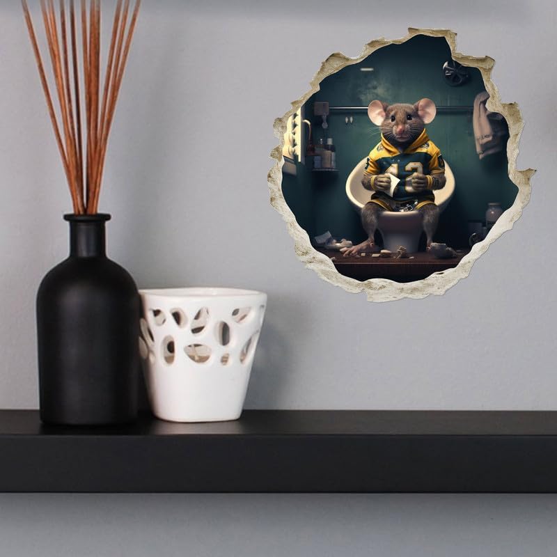 Miniatura 2 de Mouse de fútbol en el inodoro en el agujero del ratón, calcomanía de pared 3D, decoración del hogar de dibujos animados, arte de vinilo, estantería,