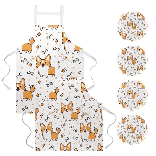 Tablier de cuisine grand format multicolore avec 4 broches incluses