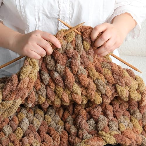 Image of Chunky Chenille Yarn for Hand Knitting 8 Jumbo Pack Jumbo Chunky Yarn for Hand Soft Blanket Knitting, Bulky Thick Fluffy Yarn for Crocheting (Pudding)