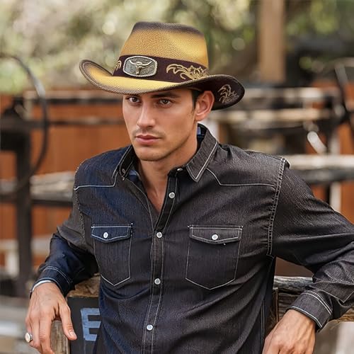 Image of Cowboy Hats for Women, Brown Cowgirl Hats Classic Straw Western Hats for Women Music Festival Party Beach.