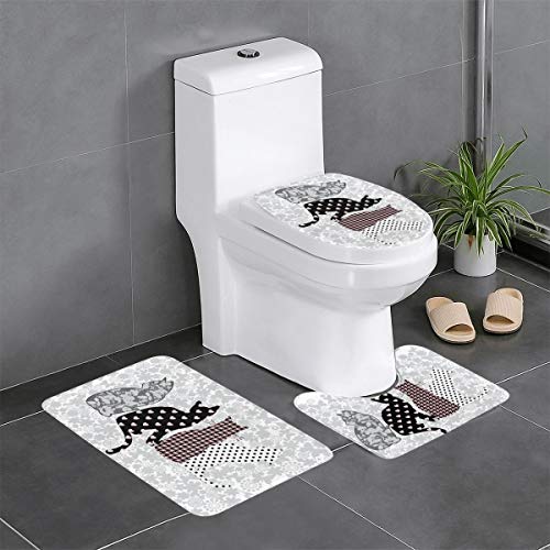 DADABULIU バスマット トイレマット 3点 セット タンクカバー ネコ 猫柄 蝶 ハート まだら 個性 お風呂マット 足ふきマット トイレカバー トイレセット マイクロファイバー 浴室 大判 おしゃれ 吸水性優れ 滑り止め 快適 かわいい