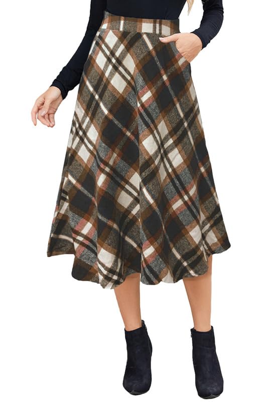 Alaster Queen Gonna lunga da donna, a quadri, con tasche invernali, vita alta elastica