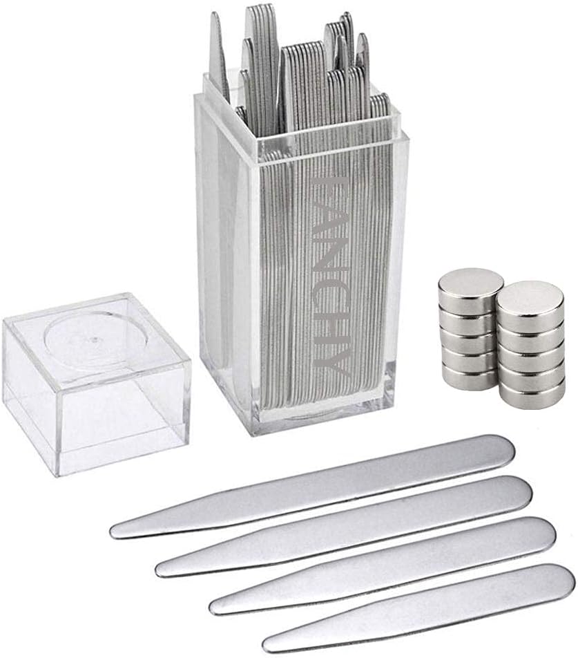 FANCHY 21pcs/Set 10 x Stainless Steel Metal Collar Stays (4 Sizes)+10 x XL Magnets + 1 x Box