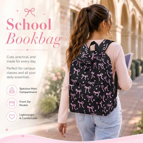 Image of LOIDOU Backpack for Girls School Backpacks Bookbags for Elementary Middle School Women Laptop Backpacks (Bow tie Black, L-17)