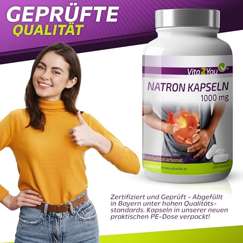 Vita2You Natron Kapseln 1000mg - 200 Kapseln - Natriumbicarbonat - Übersäuerung - Natriumhydrogencarbonat - Premium Qualität