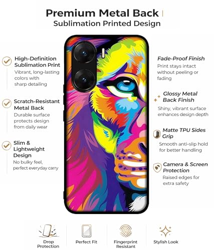 Image of Lion Design Premium 2D Printed Metal Back Case Cover for Vivo V29E 5G
