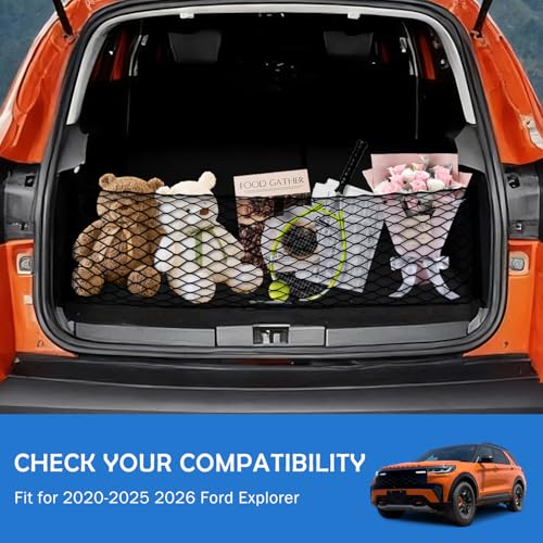 Image of Envelope Style Cargo Net for 2020-2025 2026 Ford Explorer Accessories, Rear Trunk SUV Mesh Cargo Net, Upgraded 5mm Bungee & Double-Layer Nylon Storage Tailgate Netting Grocery&Tools Holder Organizer
